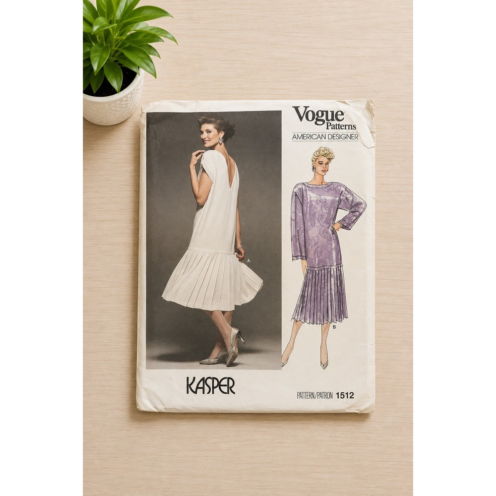 Vogue 1512 Kasper Uncut Vintage 1980s Designer Dress Sewing Pattern Flapper
